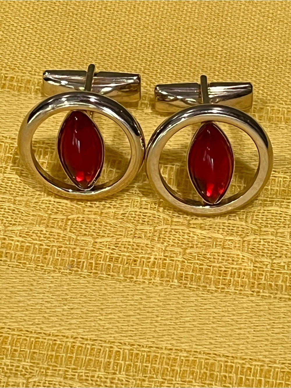 Vintage 1960s Mid-Century Mod Marquise Cherry Red Cufflinks